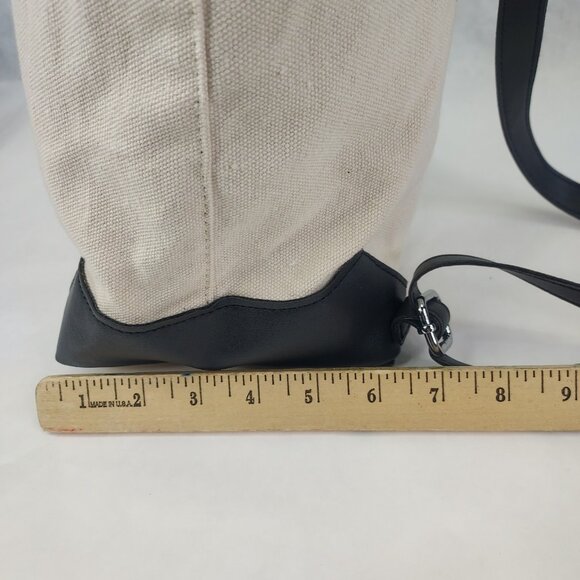 Deux Lux Demi Backpack Beige Canvas Bag Black Vegan Leather Straps Lined - Picture 16 of 16